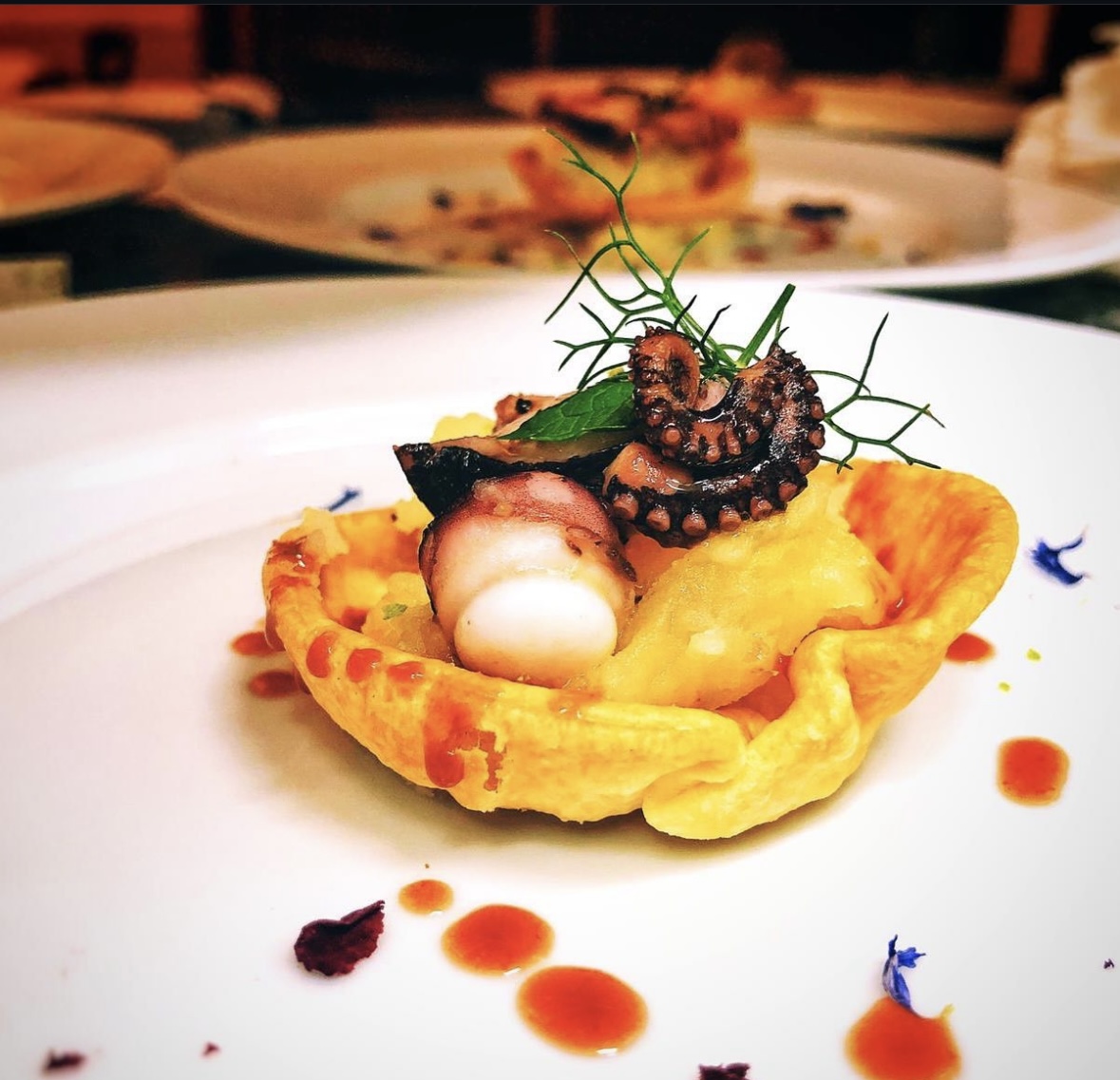 Gourmet octopus tartlet appetizer